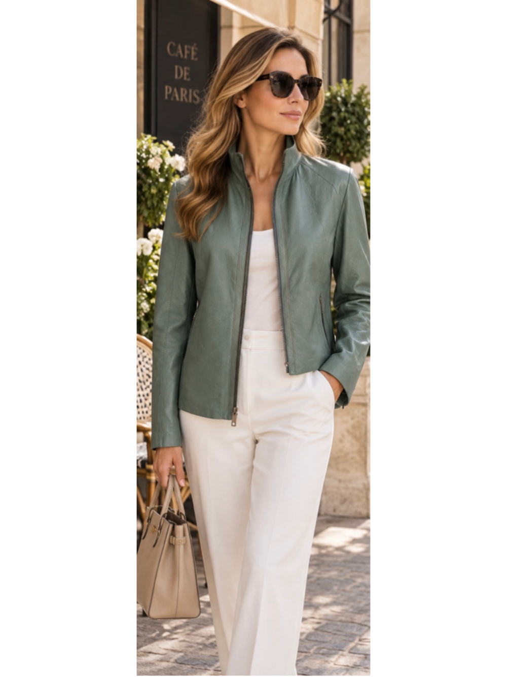 Giorgio Armani Leather Jacket Size IT L Sage Green Made in Italy Luxury